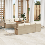 Casa si Gradina - Gradina si terasa - Mobilier exterior - Canapele si fotolii gradina - Set de Canapea pentru Gradina 9 Piese cu Pernute Bej Ratan Poli Acacia - Infinity.ro