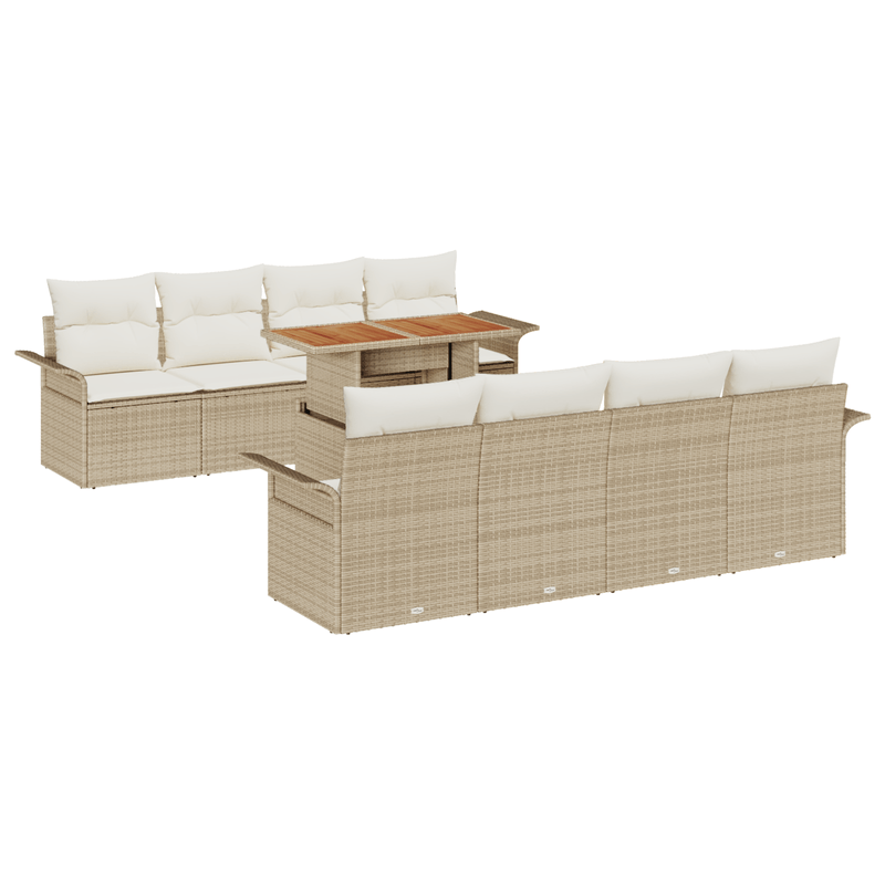 Casa si Gradina - Gradina si terasa - Mobilier exterior - Canapele si fotolii gradina - Set de Canapea pentru Gradina 9 Piese cu Pernute Bej Ratan Poli Acacia - Infinity.ro