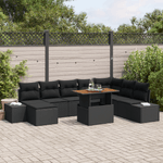 Casa si Gradina - Gradina si terasa - Mobilier exterior - Canapele si fotolii gradina - Set de dining pentru gradina 9 piese cu perne Negru Poliratan Acacia - Infinity.ro