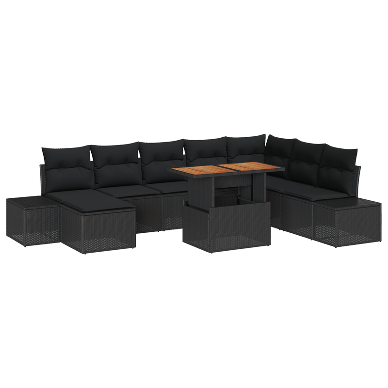 Casa si Gradina - Gradina si terasa - Mobilier exterior - Canapele si fotolii gradina - Set de dining pentru gradina 9 piese cu perne Negru Poliratan Acacia - Infinity.ro