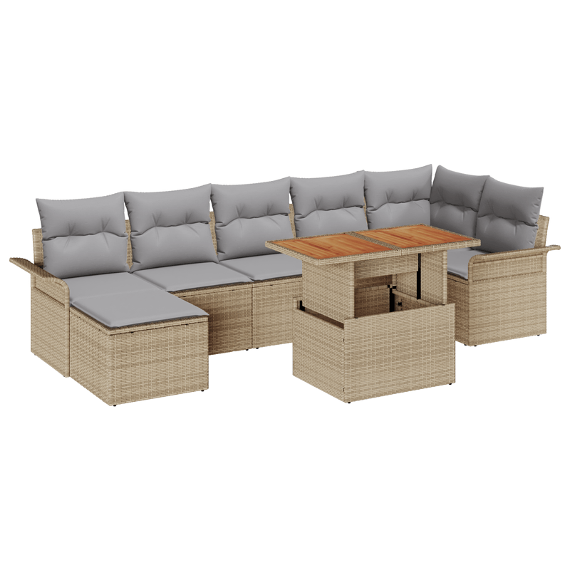Casa si Gradina - Gradina si terasa - Mobilier exterior - Canapele si fotolii gradina - Set de dining pentru gradina de 8 piese cu perne Bej Ratan PE Acacia - Infinity.ro