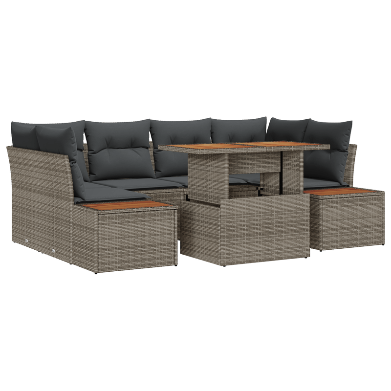 Casa si Gradina - Gradina si terasa - Mobilier exterior - Canapele si fotolii gradina - Set de dining pentru gradina 7 piese cu perne Gri din Ratan Poli si Acacia - Infinity.ro