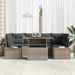 Casa si Gradina - Gradina si terasa - Mobilier exterior - Canapele si fotolii gradina - Set de dining pentru gradina 7 piese cu perne Gri din Ratan Poli si Acacia - Infinity.ro