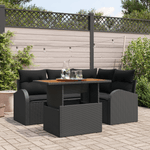 Casa si Gradina - Gradina si terasa - Mobilier exterior - Canapele si fotolii gradina - Set de Mese pentru Gradina cu Perne Negre Poliratan Acacia - Infinity.ro