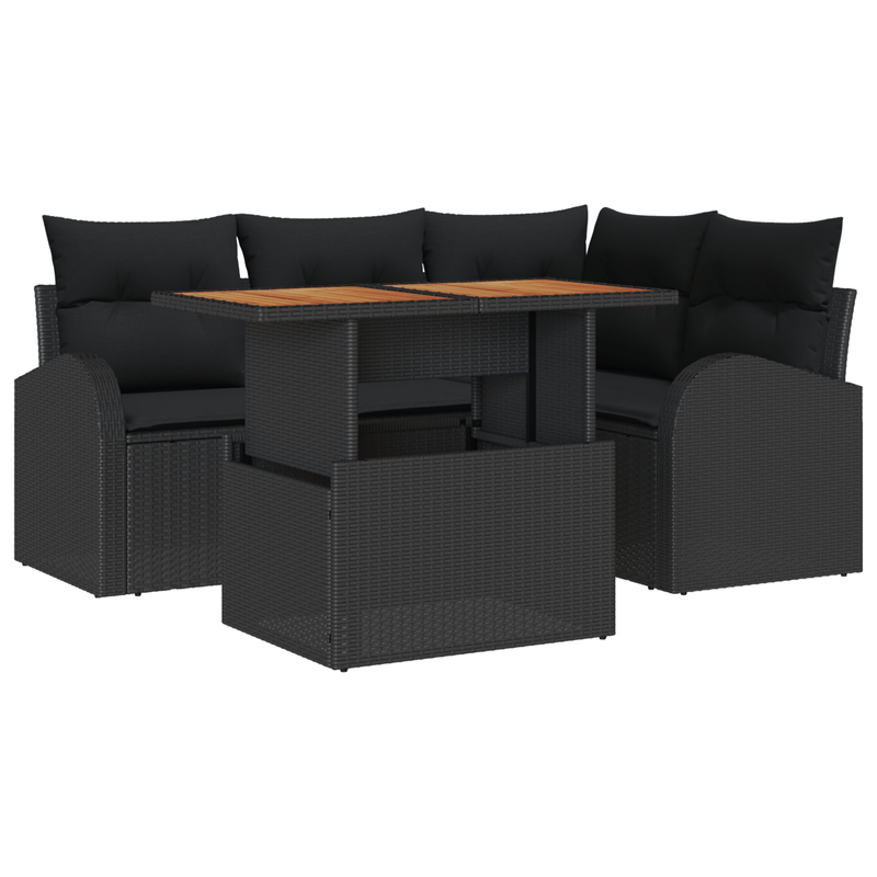 Casa si Gradina - Gradina si terasa - Mobilier exterior - Canapele si fotolii gradina - Set de Mese pentru Gradina cu Perne Negre Poliratan Acacia - Infinity.ro