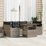 Casa si Gradina - Gradina si terasa - Mobilier exterior - Canapele si fotolii gradina - Set canapea gradina  cu 7 piese si perne Gri Ratan Poli Acacia - Infinity.ro