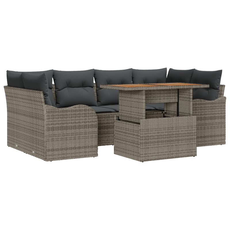 Casa si Gradina - Gradina si terasa - Mobilier exterior - Canapele si fotolii gradina - Set canapea gradina  cu 7 piese si perne Gri Ratan Poli Acacia - Infinity.ro