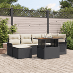 Casa si Gradina - Gradina si terasa - Mobilier exterior - Canapele si fotolii gradina - Set de Masa pentru Gradina cu 7 Piese si Perne Negru Poliratan Acacia - Infinity.ro