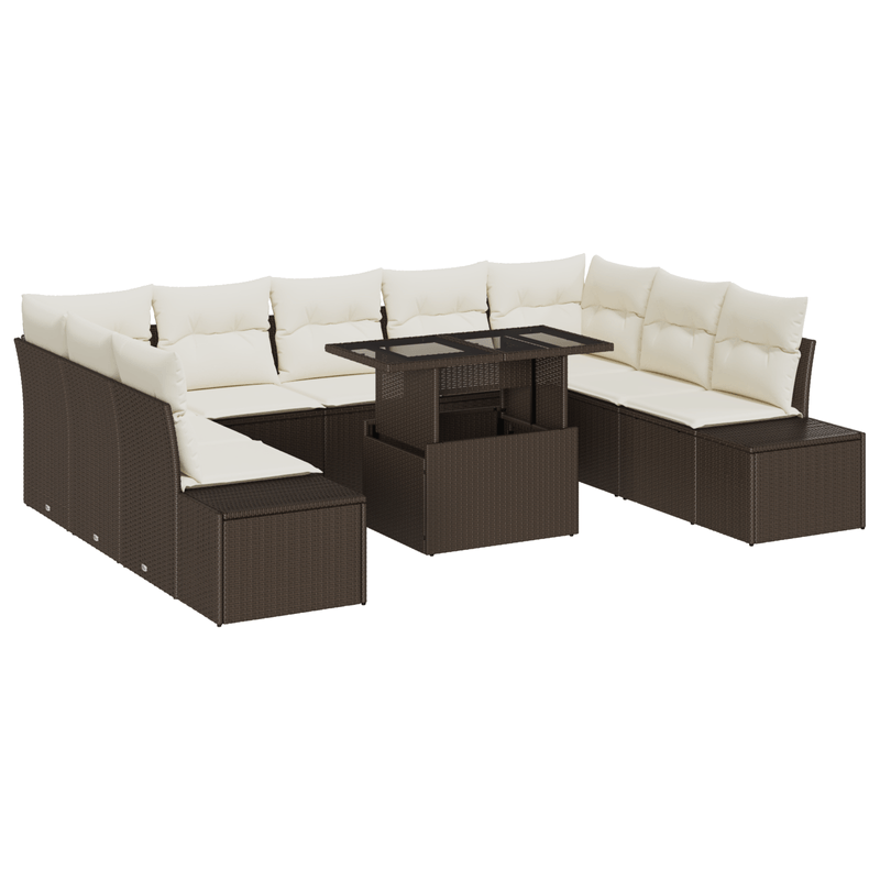 Casa si Gradina - Gradina si terasa - Mobilier exterior - Canapele si fotolii gradina - Set de canapele pentru gradina din 10 piese cu perne maro din ratan poli - Infinity.ro