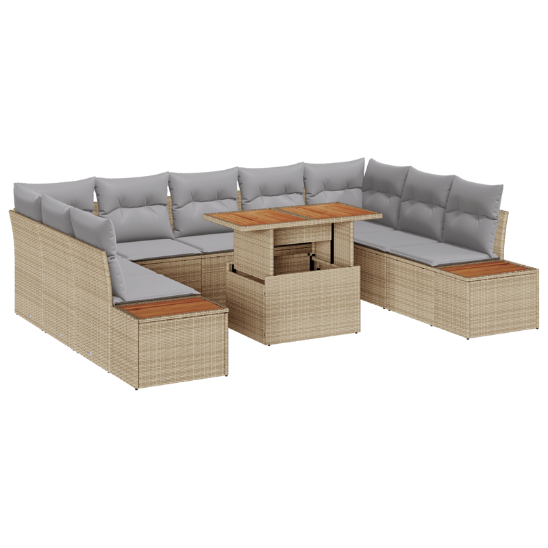 Casa si Gradina - Gradina si terasa - Mobilier exterior - Canapele si fotolii gradina - Set de dining pentru gradina din 10 piese cu perne bej din ratan poli si acacia - Infinity.ro