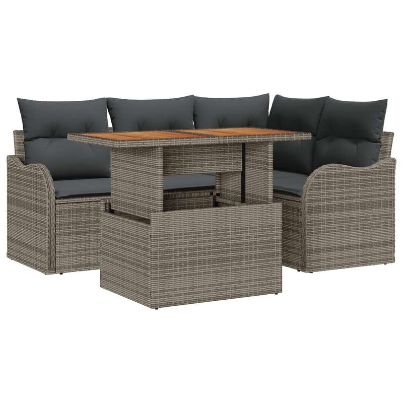 Casa si Gradina - Gradina si terasa - Mobilier exterior - Canapele si fotolii gradina - Set 5 Piese Gradina cu Perne Gri Ratan Poliratan Acacia - Infinity.ro