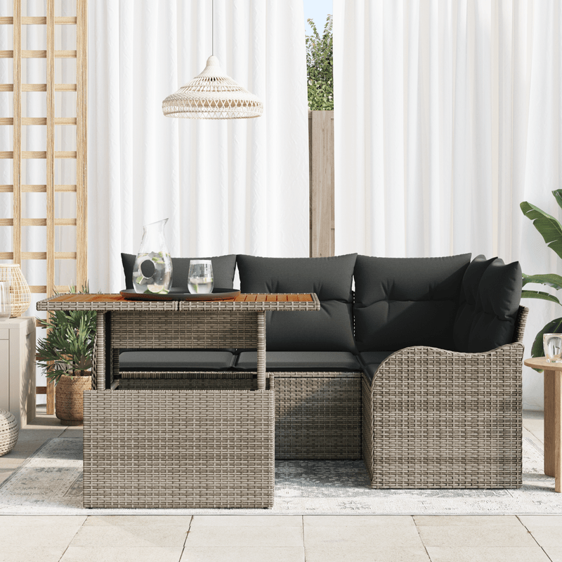 Casa si Gradina - Gradina si terasa - Mobilier exterior - Canapele si fotolii gradina - Set 5 Piese Gradina cu Perne Gri Ratan Poliratan Acacia - Infinity.ro