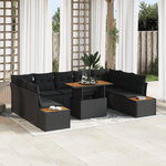 Casa si Gradina - Gradina si terasa - Mobilier exterior - Canapele si fotolii gradina - Set de mese pentru gradina cu 10 piese si perne Negru Ratan Poly Acacia - Infinity.ro