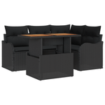 Casa si Gradina - Gradina si terasa - Mobilier exterior - Canapele si fotolii gradina - Set Canapea Gradina  5 Piese cu Perna Neagra din Ratan Poliester Acacia - Infinity.ro