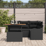 Casa si Gradina - Gradina si terasa - Mobilier exterior - Canapele si fotolii gradina - Set Canapea Gradina  5 Piese cu Perna Neagra din Ratan Poliester Acacia - Infinity.ro