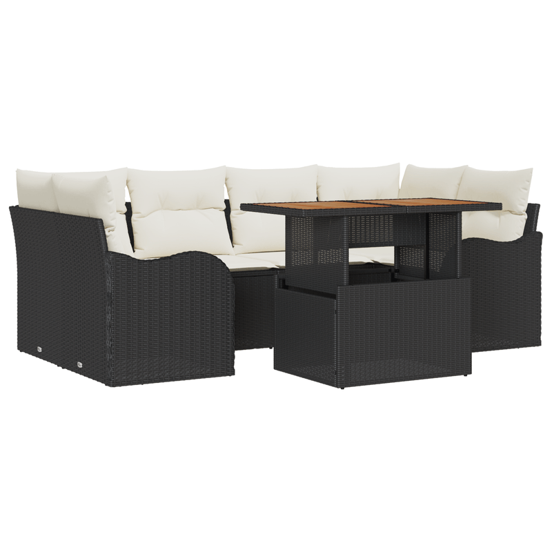 Casa si Gradina - Gradina si terasa - Mobilier exterior - Canapele si fotolii gradina - Set Sofa Gradina  cu 7 Piese si Perne Negre Ratan Poliester Acacia - Infinity.ro