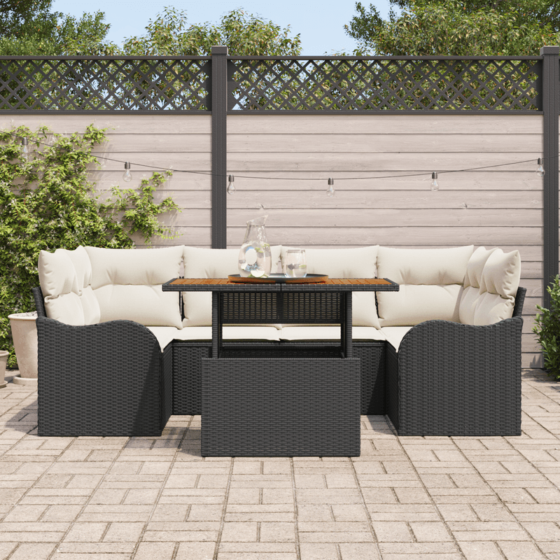 Casa si Gradina - Gradina si terasa - Mobilier exterior - Canapele si fotolii gradina - Set Sofa Gradina  cu 7 Piese si Perne Negre Ratan Poliester Acacia - Infinity.ro