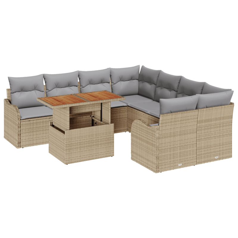 Casa si Gradina - Gradina si terasa - Mobilier exterior - Canapele si fotolii gradina - Set Canapea Gradina  9 Piese cu Perne Bej Ratan Polimeric Acacia - Infinity.ro