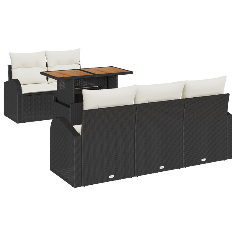 Casa si Gradina - Gradina si terasa - Mobilier exterior - Canapele si fotolii gradina - Set Masa Gradina 6 Piese cu Perne Negru Poli Ratan Acacia - Infinity.ro