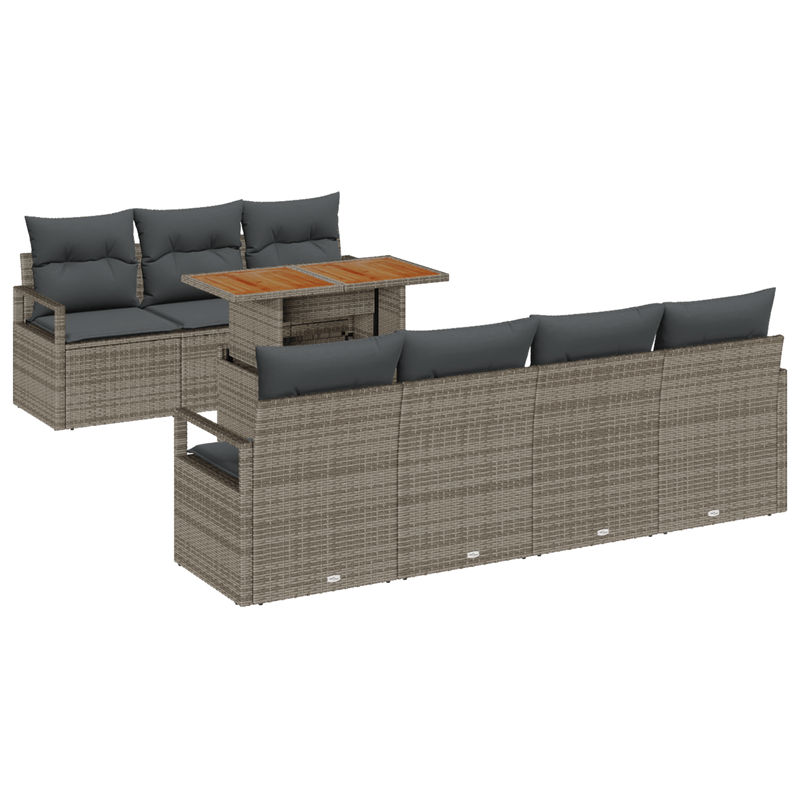 Casa si Gradina - Gradina si terasa - Mobilier exterior - Canapele si fotolii gradina - Set de canapea de gradina  cu 8 piese si perne Gri Ratan Poli Acacia - Infinity.ro