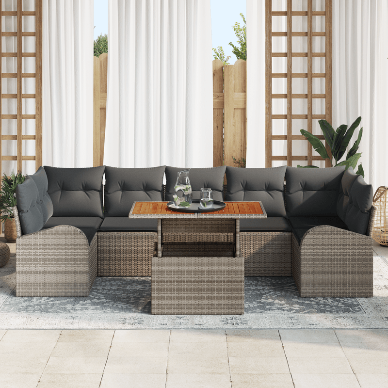 Casa si Gradina - Gradina si terasa - Mobilier exterior - Canapele si fotolii gradina - Set de dining pentru gradina de 8 piese cu perne, gri, din ratan poliesteric si acacia - Infinity.ro
