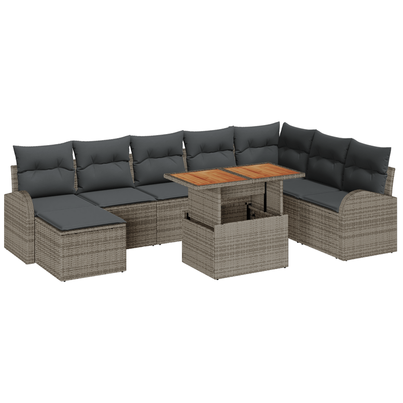 Casa si Gradina - Gradina si terasa - Mobilier exterior - Canapele si fotolii gradina - Set de dining pentru gradina 9 piese cu perne Gri din ratan poliesteric si acacia - Infinity.ro