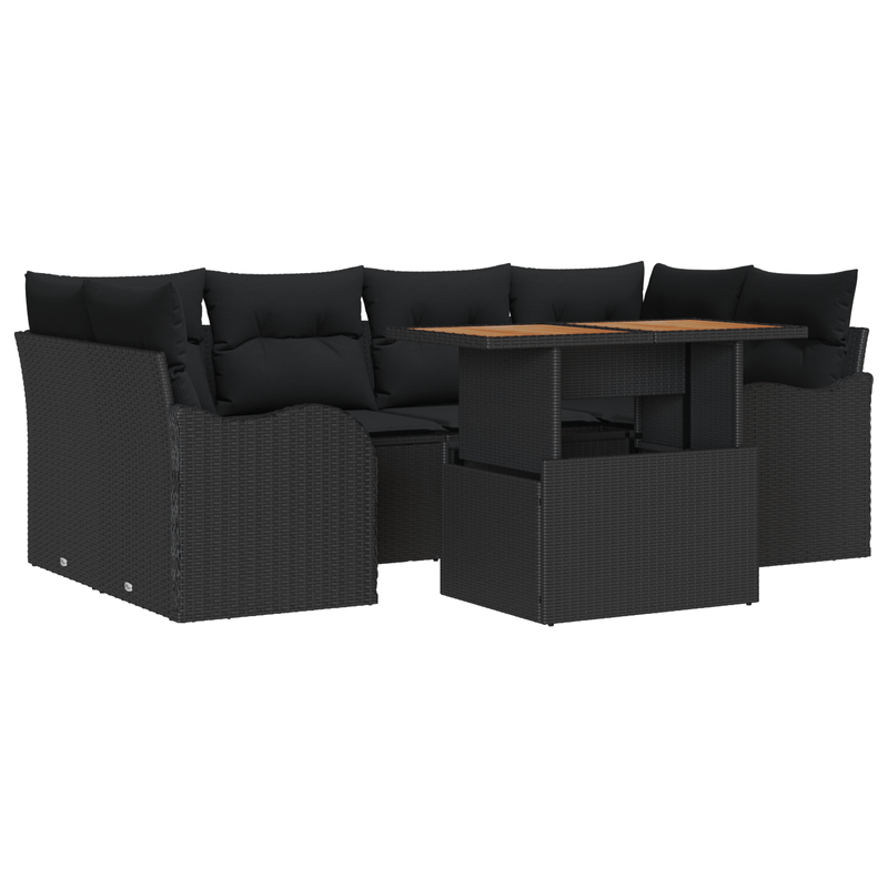 Casa si Gradina - Gradina si terasa - Mobilier exterior - Canapele si fotolii gradina - Set Canapea Gradina cu 7 Piese cu Perne Negru Ratan Poliester Acacia - Infinity.ro
