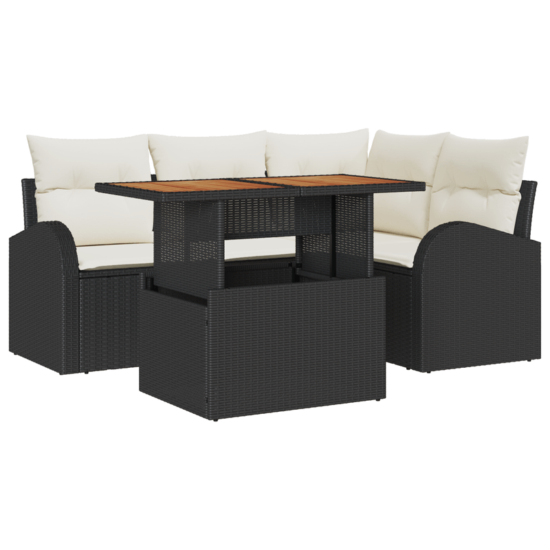 Casa si Gradina - Gradina si terasa - Mobilier exterior - Canapele si fotolii gradina - Set de Dining pentru Gradina cu Perne Negra Poliratan Acacia - Infinity.ro