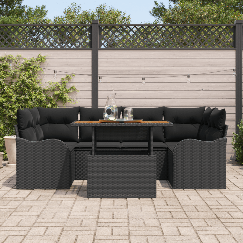 Casa si Gradina - Gradina si terasa - Mobilier exterior - Canapele si fotolii gradina - Set Canapea Gradina cu 7 Piese cu Perne Negru Ratan Poliester Acacia - Infinity.ro