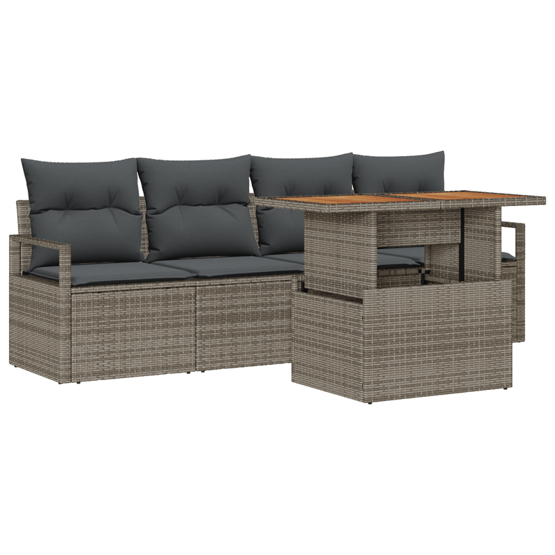 Casa si Gradina - Gradina si terasa - Mobilier exterior - Canapele si fotolii gradina - Set de Canapea de Gradina  cu Perne Gri Ratan Poli Acacia - Infinity.ro