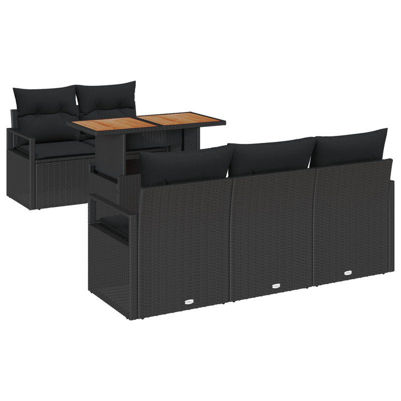 Casa si Gradina - Gradina si terasa - Mobilier exterior - Canapele si fotolii gradina - Set Canapea Gradina  6 Piese Perne Ratan Negru Acacia - Infinity.ro