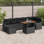 Casa si Gradina - Gradina si terasa - Mobilier exterior - Canapele si fotolii gradina - Set canapea gradina  8 piese cu perne Negru Poli Ratan Acacia - Infinity.ro