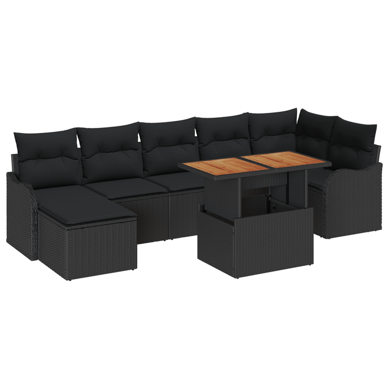 Casa si Gradina - Gradina si terasa - Mobilier exterior - Canapele si fotolii gradina - Set canapea gradina  8 piese cu perne Negru Poli Ratan Acacia - Infinity.ro