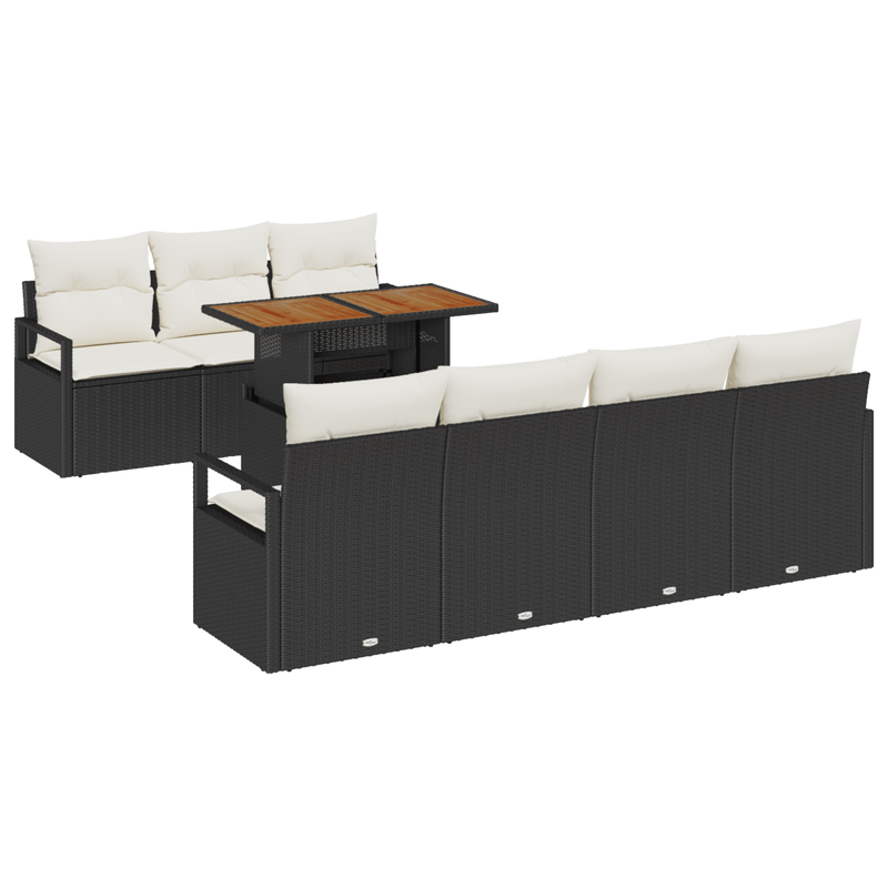 Casa si Gradina - Gradina si terasa - Mobilier exterior - Canapele si fotolii gradina - Set canapea gradina 8 piese cu perne Ratan poliratan negru Acacia - Infinity.ro