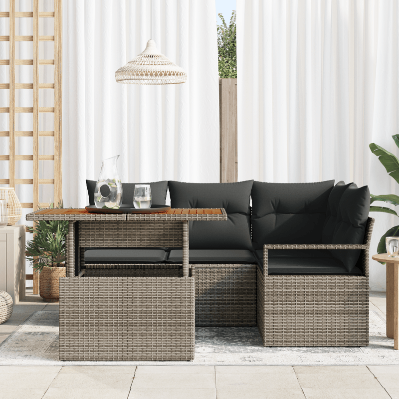 Casa si Gradina - Gradina si terasa - Mobilier exterior - Canapele si fotolii gradina - Set canapea gradina cu 5 piese si perne gri din ratan poliester acacia - Infinity.ro