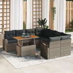 Casa si Gradina - Gradina si terasa - Mobilier exterior - Canapele si fotolii gradina - Set de Masa in Gradina cu 9 Piese cu Pernite Gri Ratan Polimer Acacia - Infinity.ro