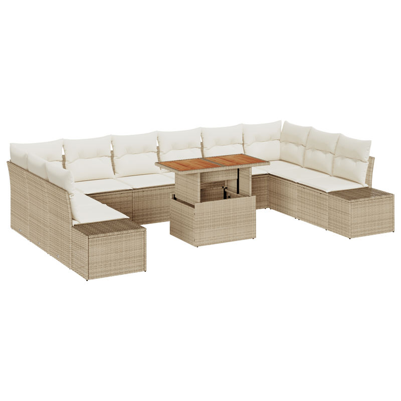 Casa si Gradina - Gradina si terasa - Mobilier exterior - Canapele si fotolii gradina - Set de dining pentru gradina cu 11 piese si perne bej din ratan politat si acacia - Infinity.ro