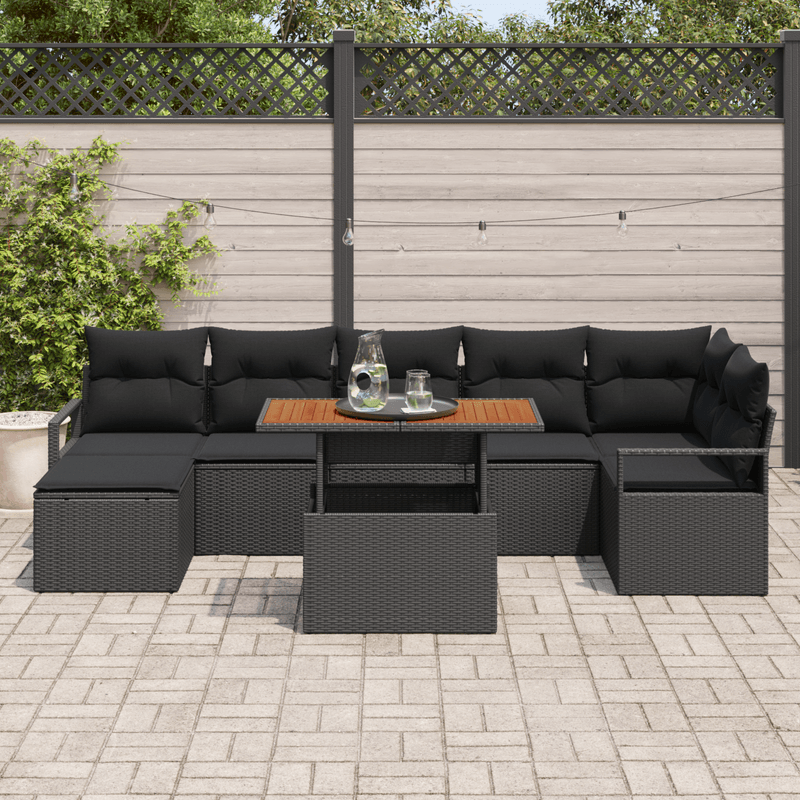 Casa si Gradina - Gradina si terasa - Mobilier exterior - Canapele si fotolii gradina - Set de canapea de gradina  cu 8 piese cu perne Negru Ratan sintetic Acacia - Infinity.ro
