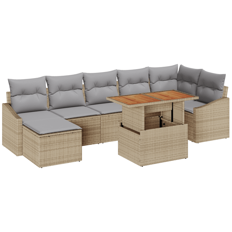 Casa si Gradina - Gradina si terasa - Mobilier exterior - Canapele si fotolii gradina - Set mese gradina 8 piese perne bej din poliratan si acacia - Infinity.ro