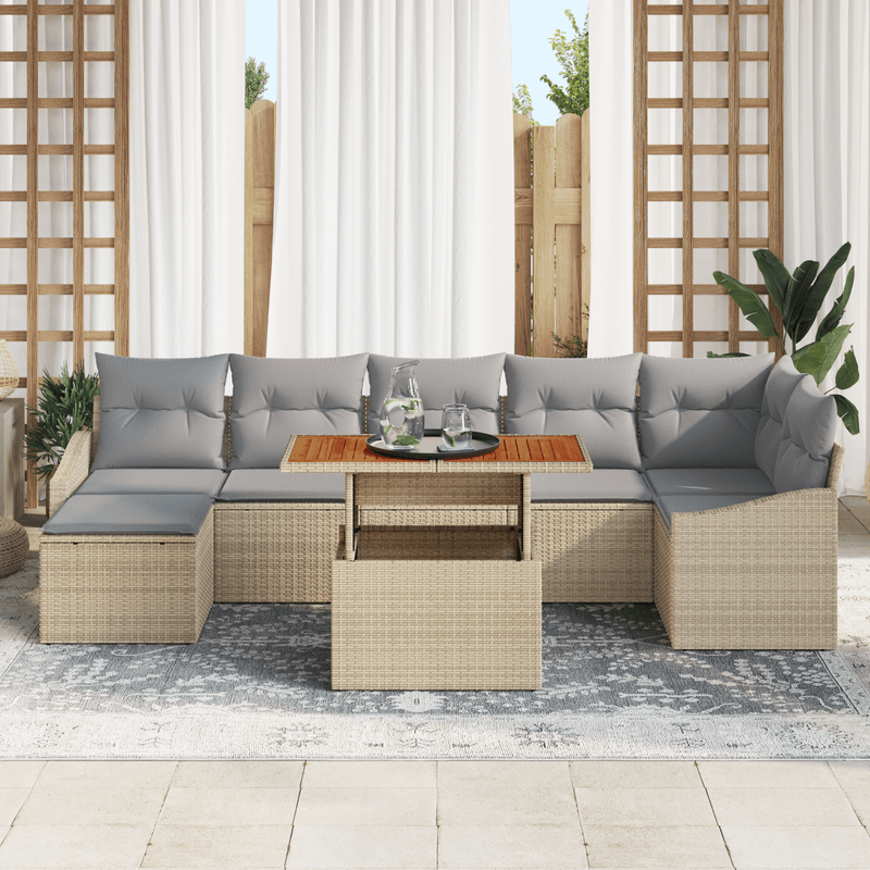 Casa si Gradina - Gradina si terasa - Mobilier exterior - Canapele si fotolii gradina - Set mese gradina 8 piese perne bej din poliratan si acacia - Infinity.ro