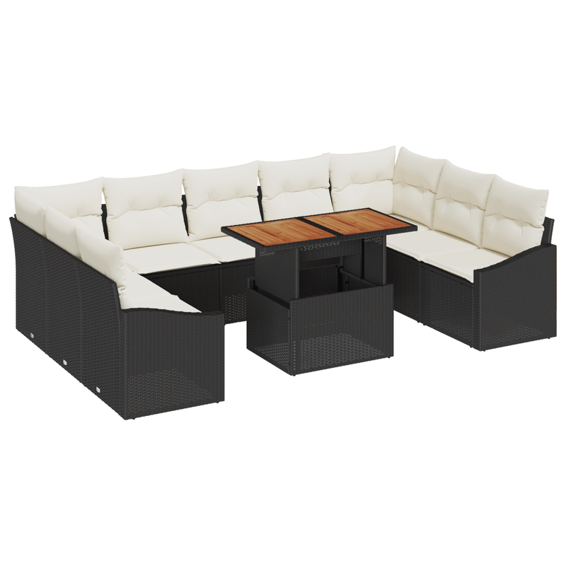 Casa si Gradina - Gradina si terasa - Mobilier exterior - Canapele si fotolii gradina - Set dining gradina cu perne Negru Poliratan Acacia - Infinity.ro