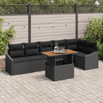 Casa si Gradina - Gradina si terasa - Mobilier exterior - Canapele si fotolii gradina - Set de dining pentru gradina cu 7 piese si perne, Ratan Poly negru, Acacia - Infinity.ro