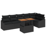 Casa si Gradina - Gradina si terasa - Mobilier exterior - Canapele si fotolii gradina - Set de dining pentru gradina cu 7 piese si perne, Ratan Poly negru, Acacia - Infinity.ro