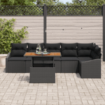 Casa si Gradina - Gradina si terasa - Mobilier exterior - Canapele si fotolii gradina - Set de dining pentru gradina cu 7 piese si perne, Ratan Poly negru, Acacia - Infinity.ro