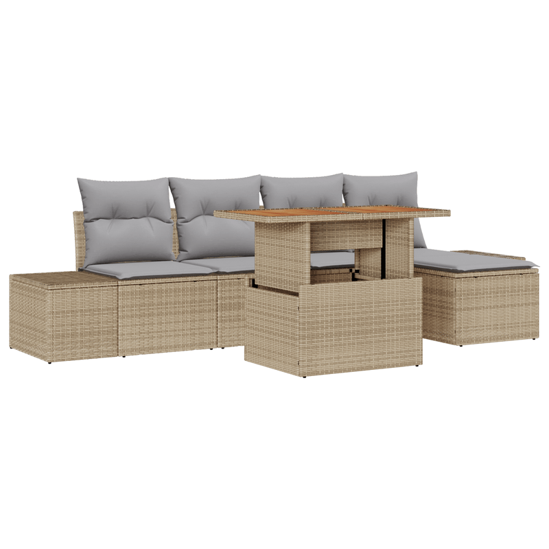 Casa si Gradina - Gradina si terasa - Mobilier exterior - Canapele si fotolii gradina - Set de dining pentru gradina cu perne Bej Ratan Polimer Acacia - Infinity.ro