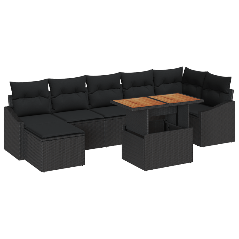 Casa si Gradina - Gradina si terasa - Mobilier exterior - Canapele si fotolii gradina - Set de dining pentru gradina , 8 piese, cu perne, ratan negru si acacia - Infinity.ro