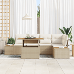 Casa si Gradina - Gradina si terasa - Mobilier exterior - Canapele si fotolii gradina - Set de dining pentru gradina 6 piese cu perne Bej din ratan poli si Acacia - Infinity.ro
