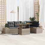 Casa si Gradina - Gradina si terasa - Mobilier exterior - Canapele si fotolii gradina - Set de dining pentru gradina , 6 piese, cu perne, gri, din poliratan si acacia - Infinity.ro