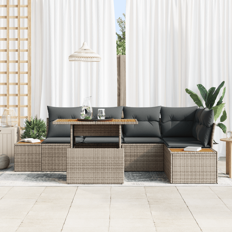 Casa si Gradina - Gradina si terasa - Mobilier exterior - Canapele si fotolii gradina - Set de dining pentru gradina , 6 piese, cu perne, gri, din poliratan si acacia - Infinity.ro