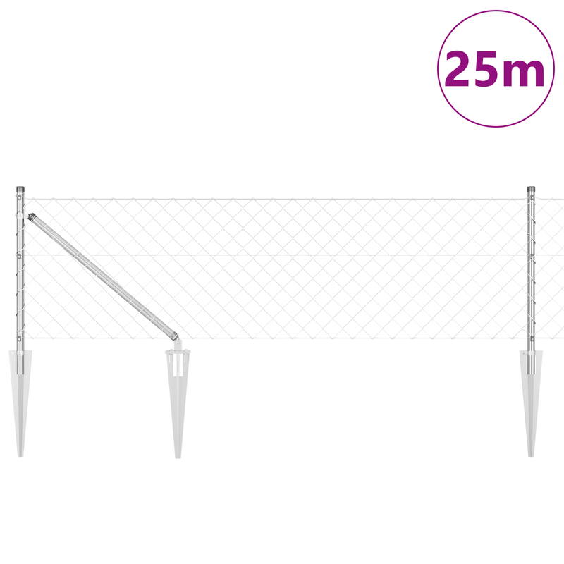 Casa si Gradina - Gradina si terasa - Garduri, panouri si accesorii - Gard din plasa de lant cu 13 posturi cu varf 0.4x25 m Otel galvanizat - Infinity.ro